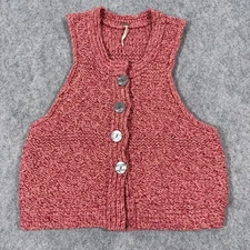 Free People Button Front Sleeveless Crochet Knit Sweater Women's Size Small Red