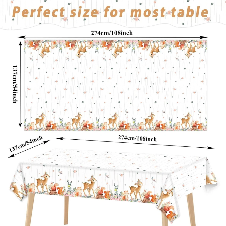 Mantel de plástico 3 quilates bosque criaturas zorro cumpleaños baby shower pancarta salvaje Foto 2 de 4
