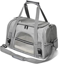 Soft Pet Carrier Bag for Cats Dogs Up to 20lbs Breathable Travel Tote Grey