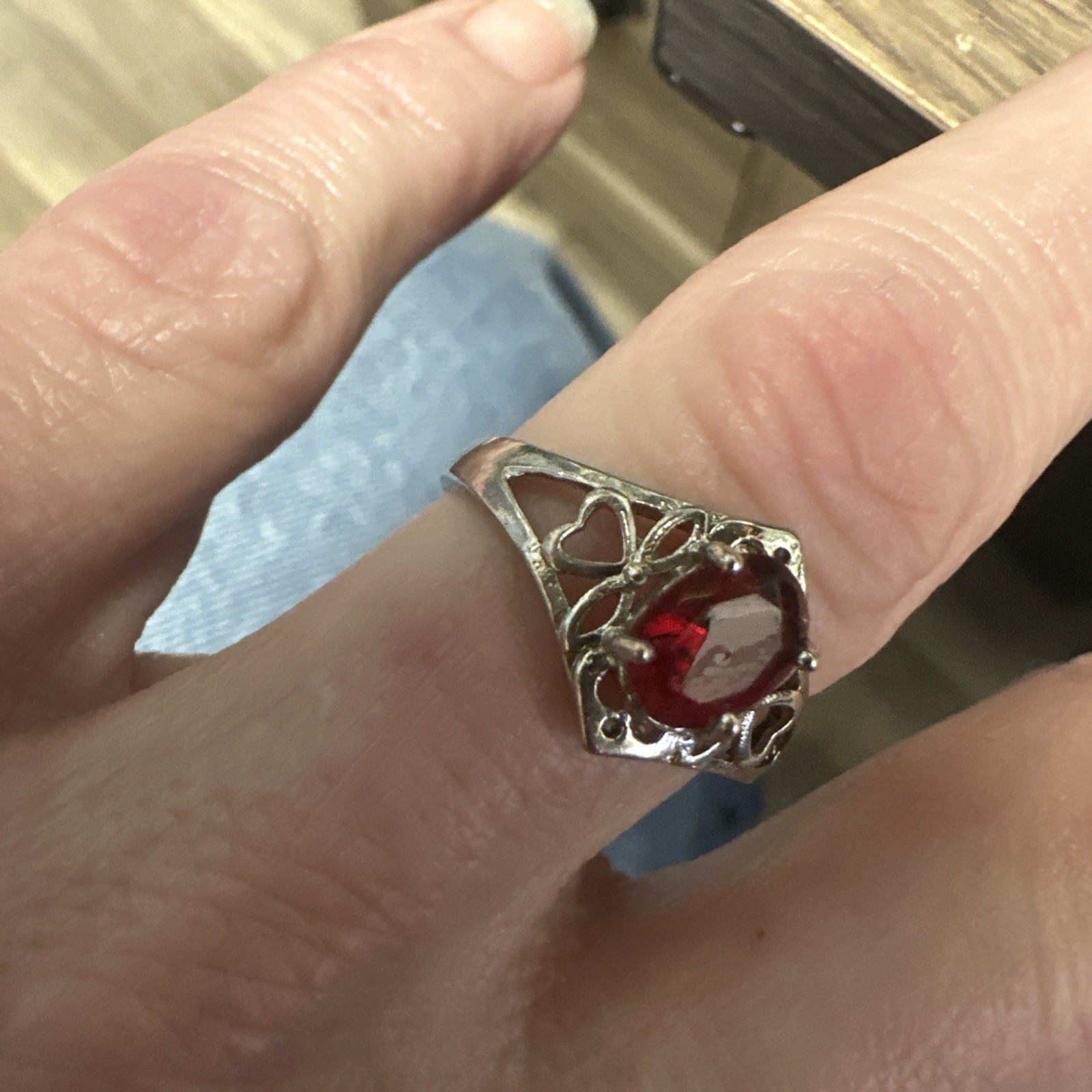 Oval Red Ruby Ring Delicate Solitaire Silver Sett… - image 4