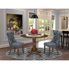 Pemberly Row 3-Piece Antique Walnut Dining Set with Platinum Gray Chairs