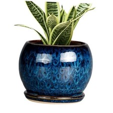 Ceramic Planter with Drainage 6-Inch Blue