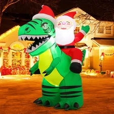 6FT Christmas Inflatables Santa and Dinosaur 2025 NEW LED Outdoor Decoration