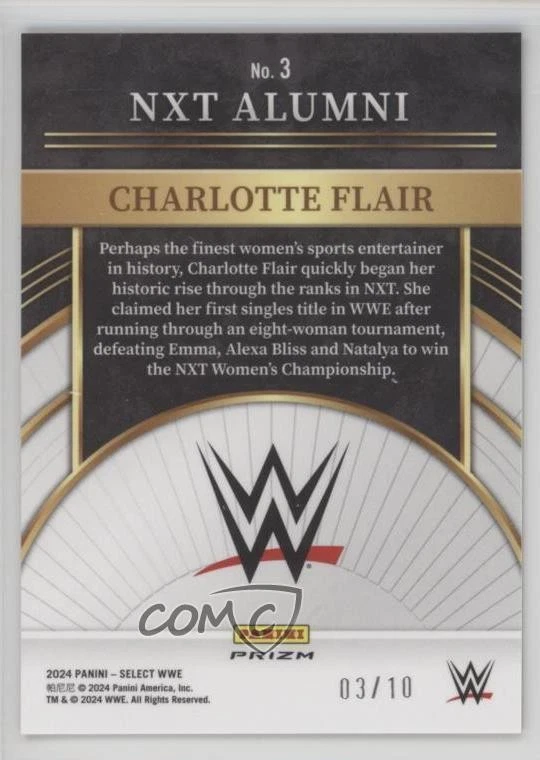 2024 Panini Select WWE NXT Alumni Gold Prizm /10 Charlotte Flair #3 - Image 2 of 2