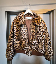 Treasure  Bond Leopard Print Faux Fur Fully-Lined Bomber Jacket Large