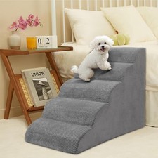 5 Steps Foam Wide Dog Stair for High Bed Window Non Slip Pet Puppy Cat Ramp Gray