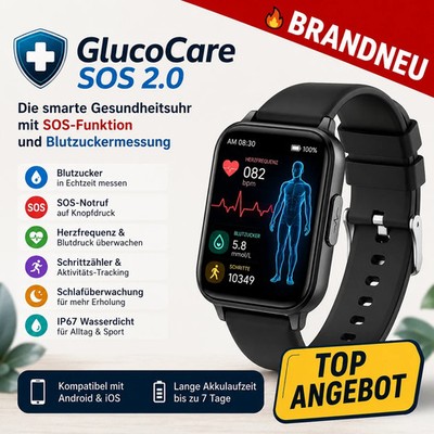 GlucoCare SOS 2.0 Smartwatch SOS-Funktion, Sturzerkennung & Blutzuckermessung