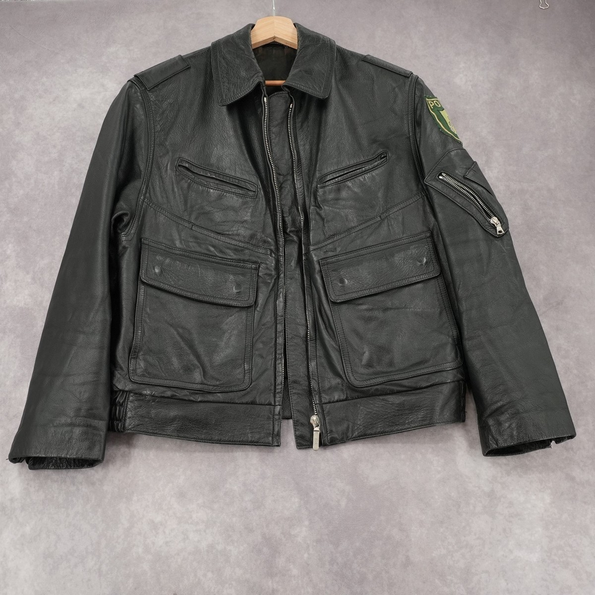 80S　GERMAN POLICE CUSTOM LEATHER JACKET Vintage 80s German Polizei Police Leather Motorcycle Jacket Black