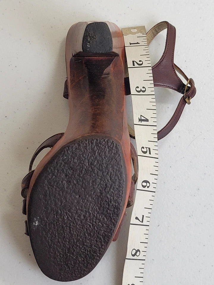 Tacones altos vintage Baretraps años 90 suela de tacón de madera cuero marrón para mujer talla 5,5-6 Foto 2 de 4