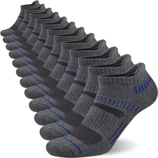 NTCARE Mens Athletic Ankle Socks Cushioned Arch Support Grey 6 Pairs - One Size