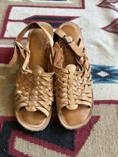 Vintage 70s Brazilian Leather Espadrille Wedge Sandal 8b