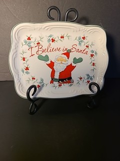 Pfaltzgraff Winterberry I BELIEVE IN SANTA Cookie Plate Stoneware 8"×6"