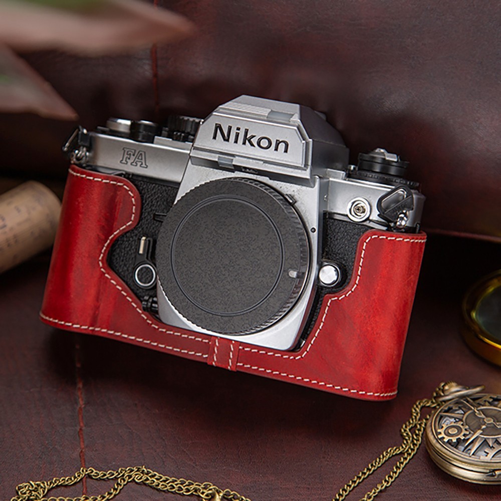 Handmade Genuine Real Leather Half Camera Case Bag Cover For Nikon FA