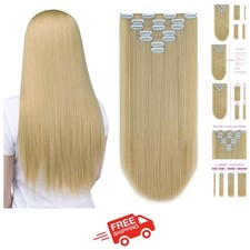 Pale Blonde 7-Piece Clip Hair Extensions - Soft & Fluffy 22" Synthetic Set