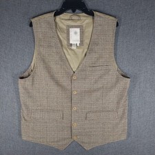 The Territory Ahead Tweed Vest Men's Large 5 Button Tan Silk Lined 44 