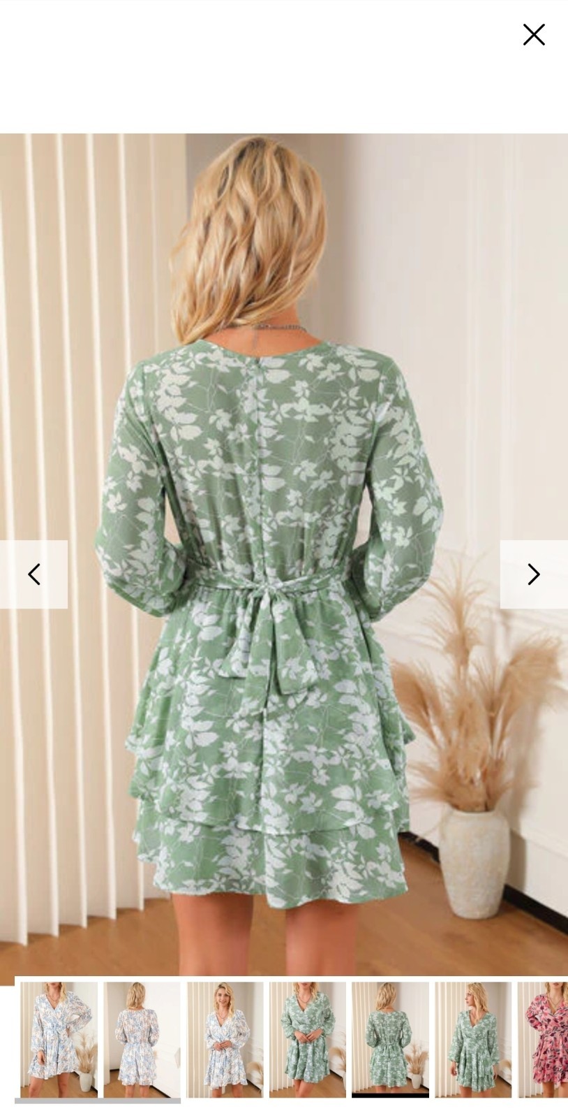 Charming Charlie Green Floral Chiffon Ruffle Mini Dress Long Sleeve Size M