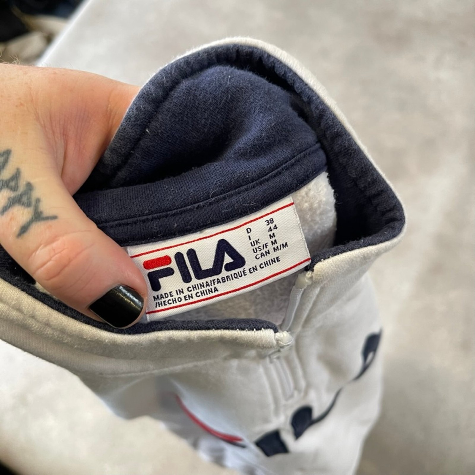Fila Sweatshirt Mens Medium Y2K 1/4 Zip Logo Pullover Jumper, White image 8
