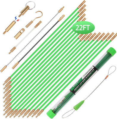 22FT Fiberglass Running  Wire Cable Glow Rods Wire Pulling, Fish Rods  Kit with