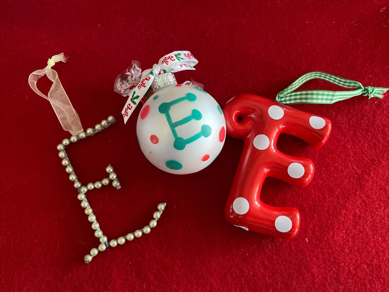 lot three xmas tree baubles decorations  “E” Red Green White