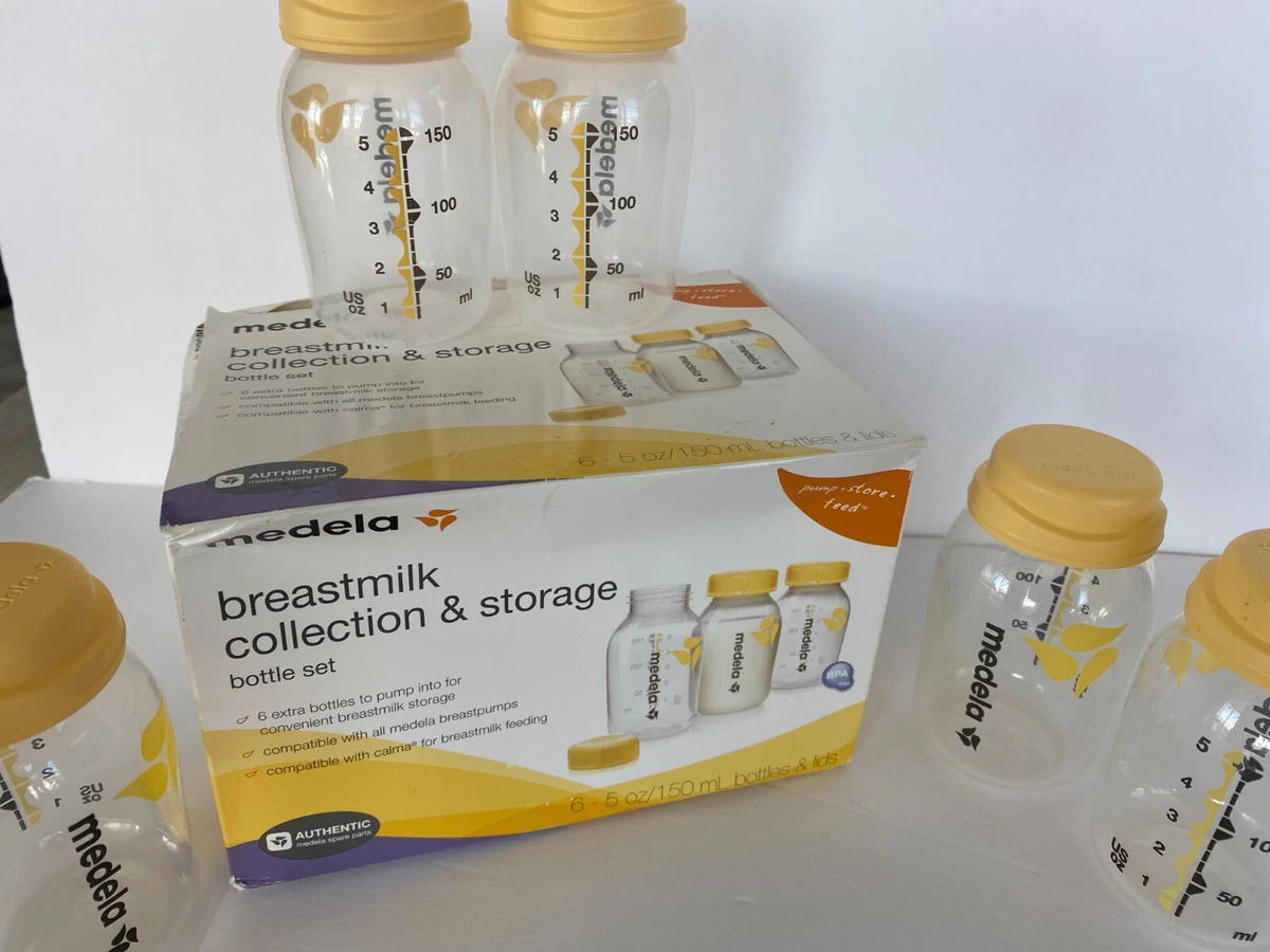 Set of 6 5oz MEDELA BREAST MILK COLLECTION & STORAGE BOTTLES WITH