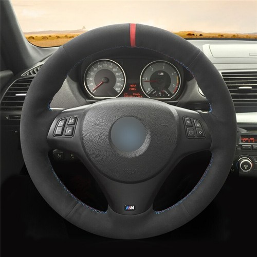 Suede Steering Wheel Cover for BMW M3 E90 E91 E92 E93 E87 E81 E82 E88 E84 G375 - Picture 2 of 8