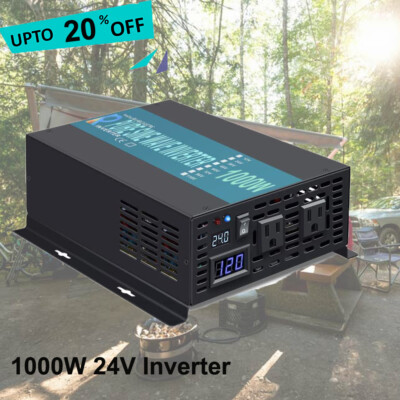 Pure Sine Wave Power Inverter 1000W 24VDC to 120VAC Solar System Converter Truck