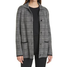 Seventy Venezia New $335 Plaid Sweater Jacket Black White It 42 / Us Large