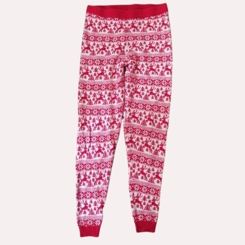 * PRIMARK Red and White Holiday Print Knit Sleep Pants Base Layer SMALL 6-8