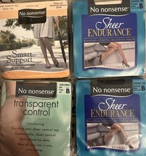 No Nonsense Variety Pantyhose Size B Lot Of 4 Pairs: Navy, Ivory, Pecan  Black