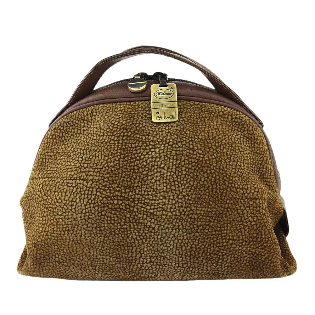BORBONESE Handbag Ushura Pattern Beige Suede ?~ Leather Authentic Used G1614
