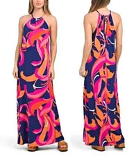 Trina Turk womens Milan Long Halter Maxi Dress sz XS Scrolling Floral Knit $198