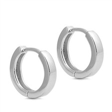 Women Sterling Silver High Polished 3mm Square Flat Huggie Hoop Earrings