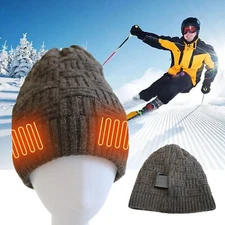 USB Rechargeable Electric Heated Hat Thermal Winter Warm Beanie Knitted Hat Gi22