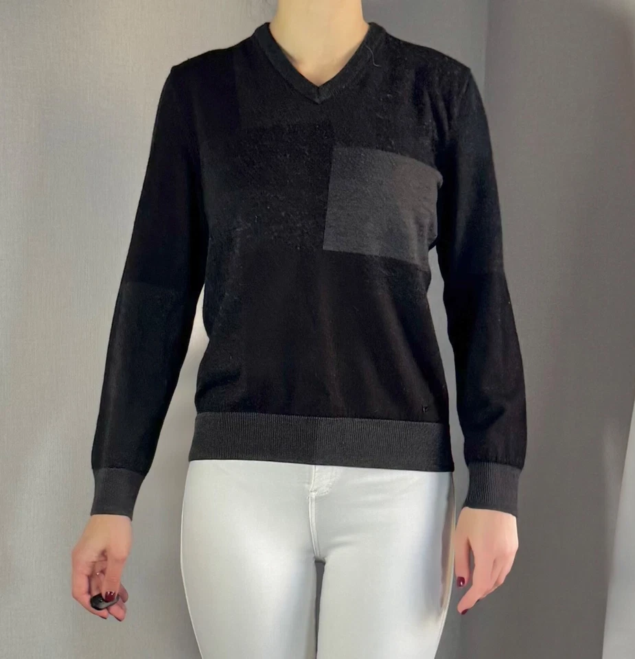 Calvin Klein Italiano Hilo Lana Merino Negro/Gris Natural Suéter Talla M Foto 4 de 4