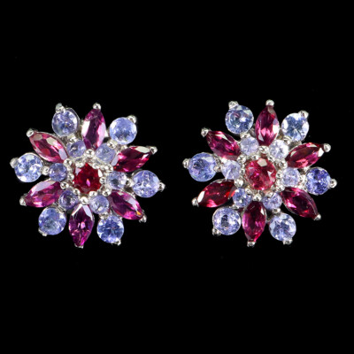 925 Sterling Silver Earrings Rhodolite Garnet Amethyst Natural Gemstone Jewelry