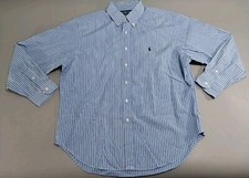 Ralph Lauren Button Down Shirt Mens 17 34/35 Blue White Striped Classic Fit