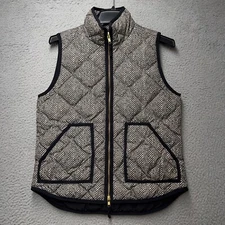 J Crew Vest Womens Small Black White Striped Sleeveless Quilted Casual Down
