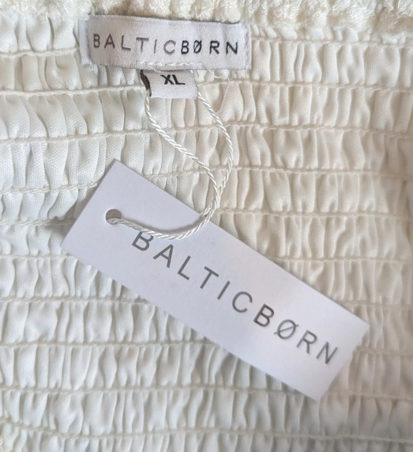 OFF WHITE Abito midi baltico nato pizzo smocked Brisbane bianco sporco manica a palloncino taglia XL