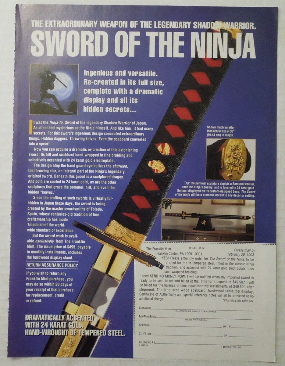 1993 The Franklin Mint SWORD OF THE NINJA Magazine Ad | eBay