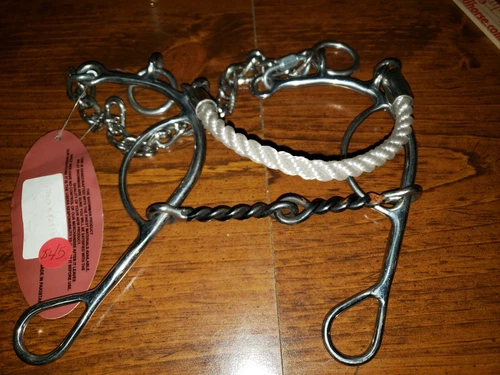 Showman Hackamore waxed rope Horse size with 5 inch twisted bit 