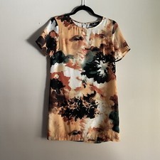 Lulus Women XS Orange Watercolor Print Short Sleeve Camaraderie Shift Dress