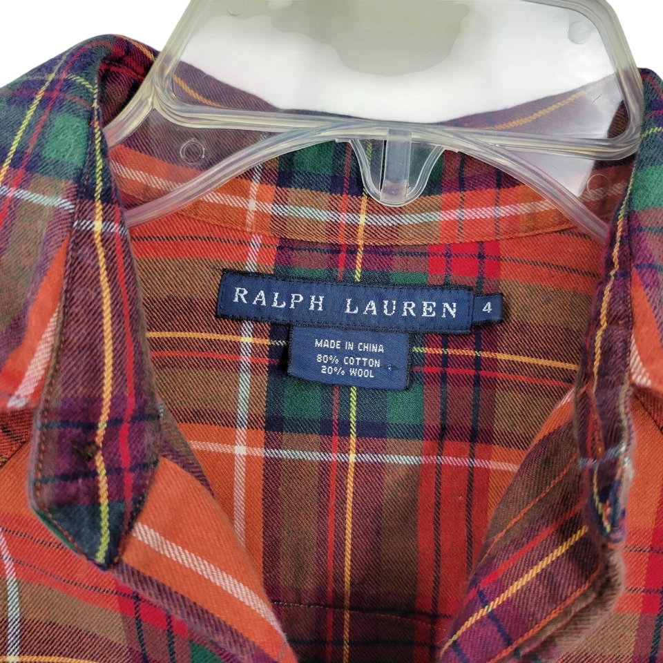 De Colección Ralph Lauren Camisa Vaquera Abotonada Mezcla de Lana a Cuadros Talla 4 Western Snap Foto 2 de 3