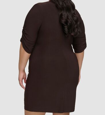 brown plus size sheath dress Plus Size Stretch Deco Crepe Utility Sheath Dress main image 1