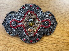 Funky Shaped Fashion Belt Buckle with Red Beads and Brown Stones