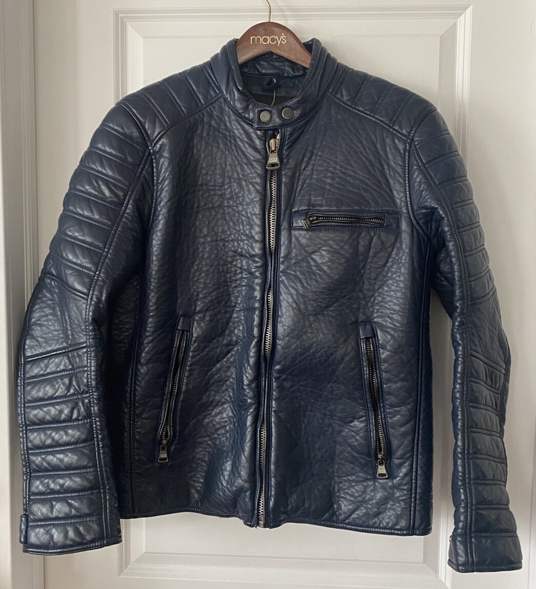 Marc New York Distressed Faux Leather Moto Style Blue Men's Marc New York Distressed Faux Leather Moto Style Blue Men's
