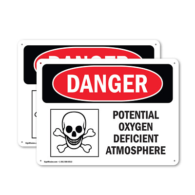 (2 Pack) Potential Oxygen Deficient Atmosphere OSHA Danger Sign Decal Metal
