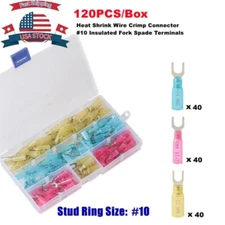 120pcs Insulated Heat Shrink Fork Terminals Crimp Wire Connectors 22-10AWG