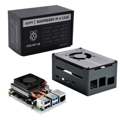 Low-Profile Ice Tower Cooling Fan Black Metal Case for Raspberry Pi 4 Model B