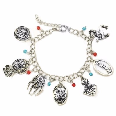 Spiderman Cosplay Assorted Silvertone Metal Charms BRACELET W/Gift Bag