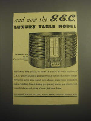 1948 G.E.C. B.C. 4750 Radio Ad - And now the G.E.C. luxury table model